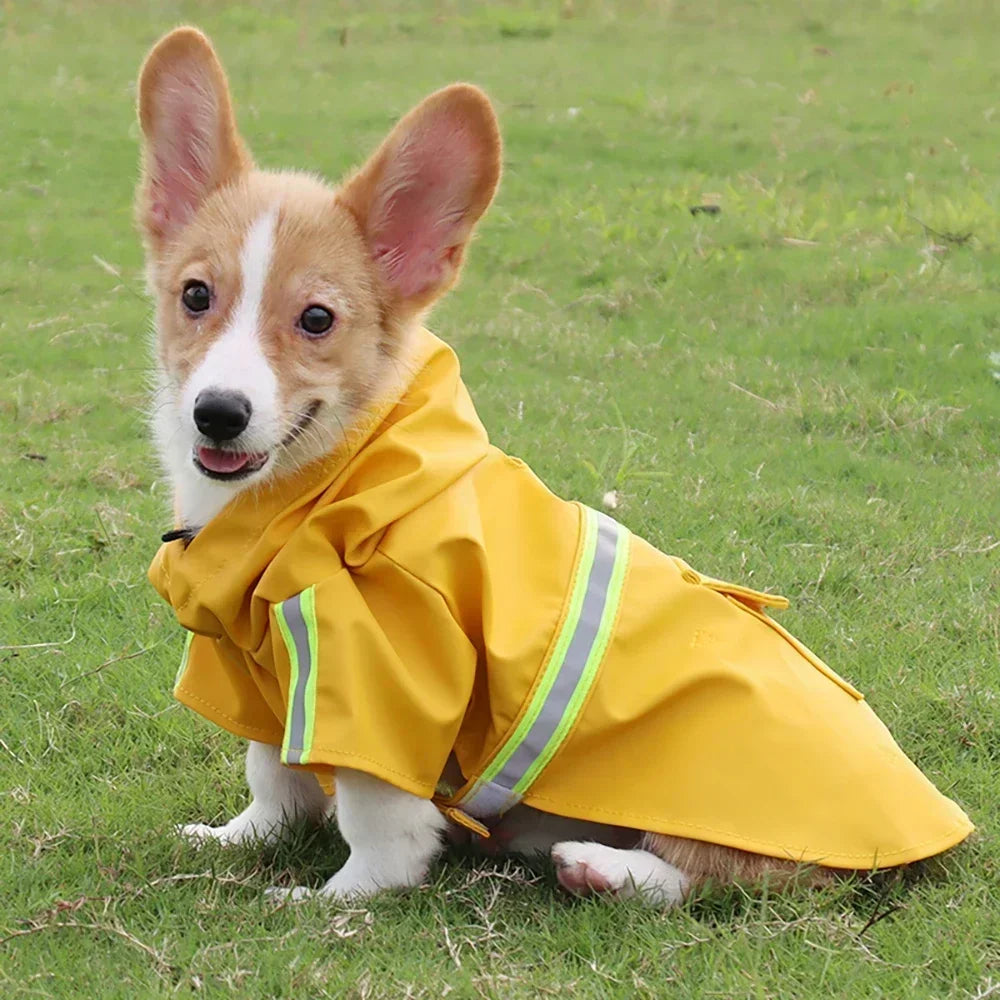 Hooded Dog Raincoat - Windproof & Rainproof Cape with Reflective Strips, All-Weather Pet Clothing for Small/Large Dogs