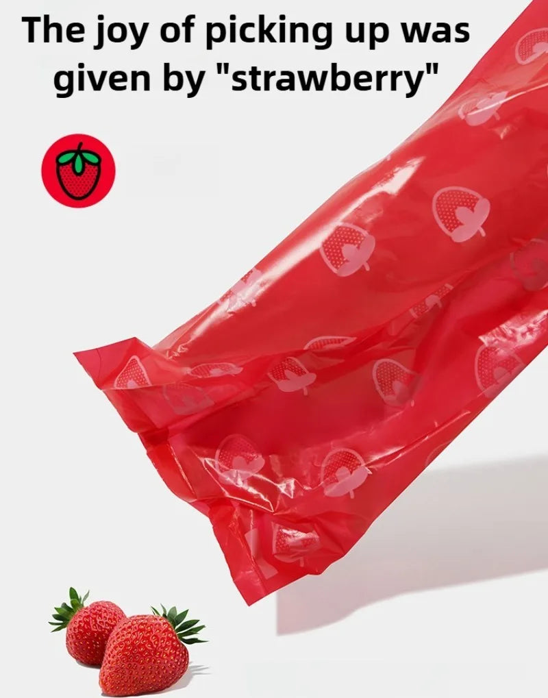 7 Rolls Dogs Poop Bags Dispenser Strawberry Scented Eco Friendly Dogs Waste Bag Thick Biodegradable Puppy Garbages Bag Collect