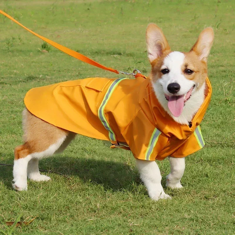 Hooded Dog Raincoat - Windproof & Rainproof Cape with Reflective Strips, All-Weather Pet Clothing for Small/Large Dogs