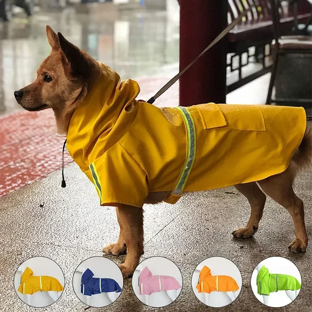 Hooded Dog Raincoat - Windproof & Rainproof Cape with Reflective Strips, All-Weather Pet Clothing for Small/Large Dogs