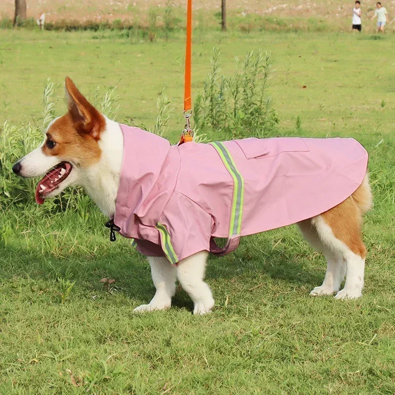 Hooded Dog Raincoat - Windproof & Rainproof Cape with Reflective Strips, All-Weather Pet Clothing for Small/Large Dogs